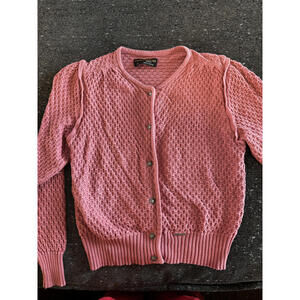 Vintage Geiger Tirol Austrian Knit Cardigan Pink Textured Alpine Sweater Size 44